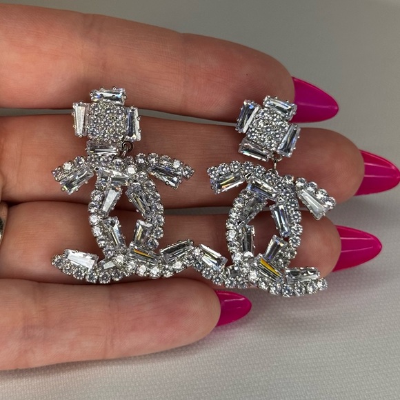 Upcycled Jewelry - Silver Sparkling Crystal Earrings